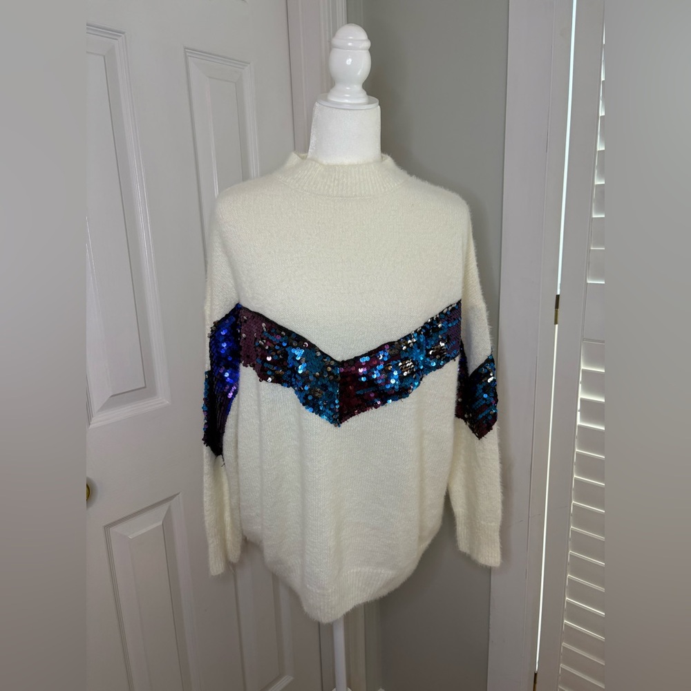 Shop Meko White Sweater with Sequin Detail